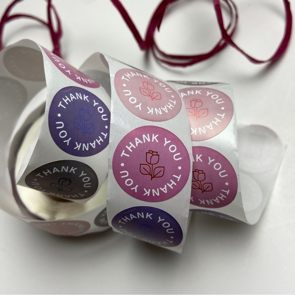 500 Roll multi color floral thank you packaging stickers 1” round - Picture 4 of 7